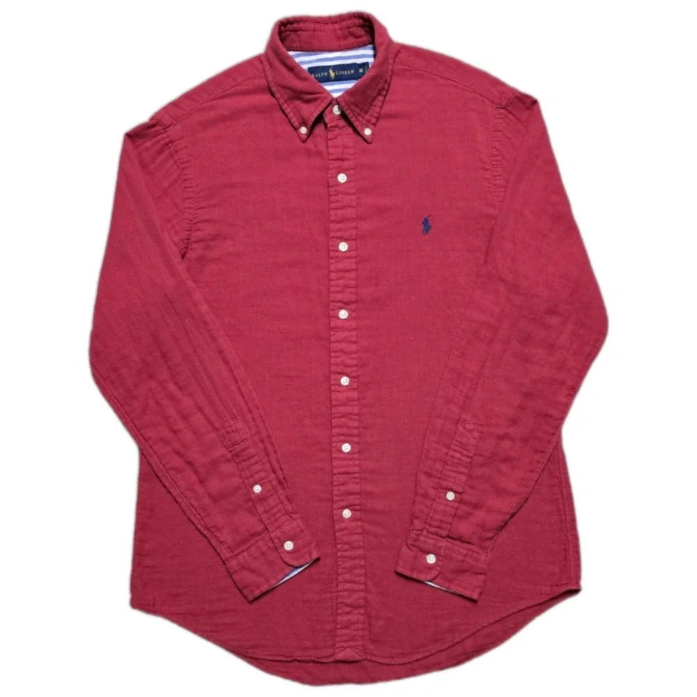 Polo Ralph Lauren Slub Cotton Flannel Shirt Mens M Red Button Down Pony EUC